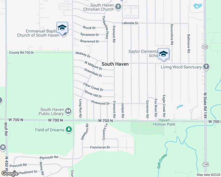 map of restaurants, bars, coffee shops, grocery stores, and more near 371 Clear Creek Drive in Valparaiso