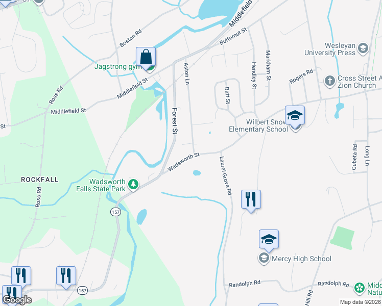 map of restaurants, bars, coffee shops, grocery stores, and more near 618 Aston Lane in Middletown