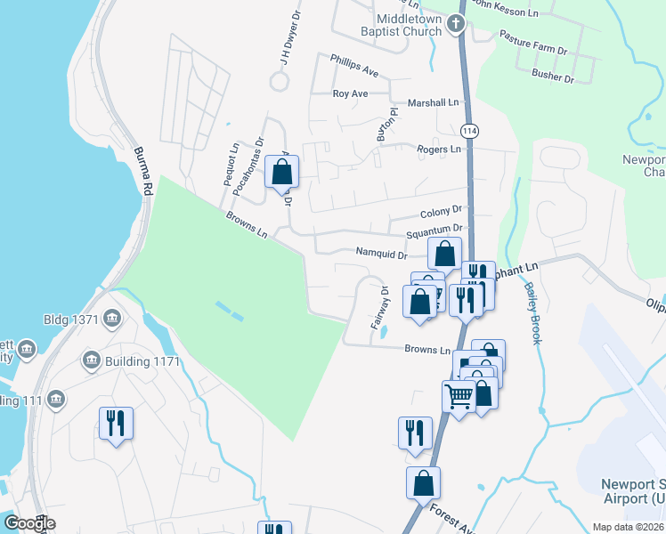 map of restaurants, bars, coffee shops, grocery stores, and more near 701 Fairway Dr in Middletown