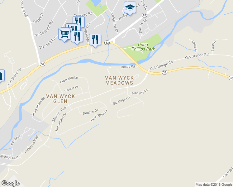 map of restaurants, bars, coffee shops, grocery stores, and more near 406 Saratoga Lane in Fishkill
