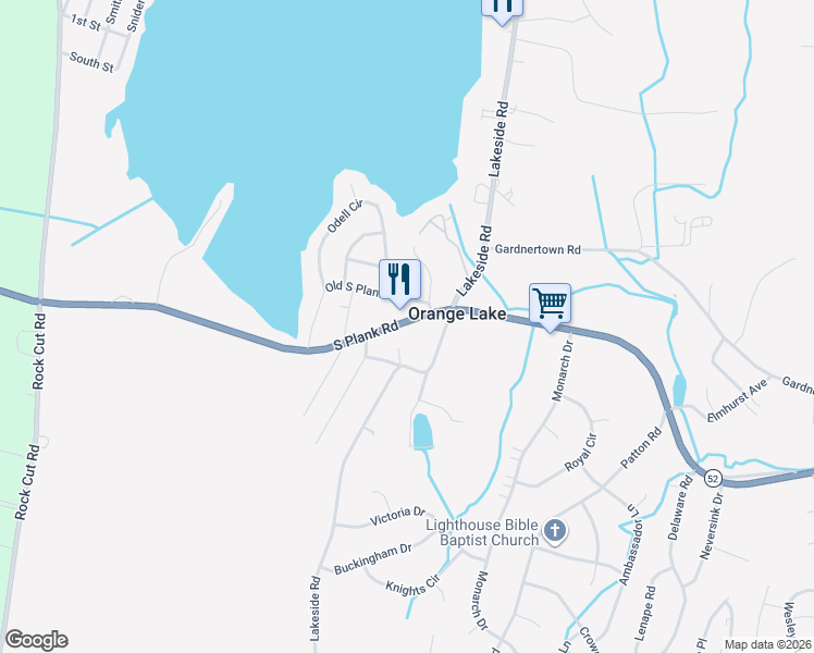 map of restaurants, bars, coffee shops, grocery stores, and more near 438 North Plank Road in Newburgh