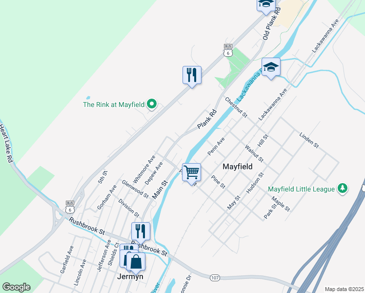 map of restaurants, bars, coffee shops, grocery stores, and more near 526 Cemetery Street in Mayfield