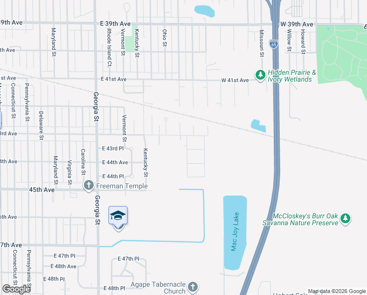 map of restaurants, bars, coffee shops, grocery stores, and more near 4330 Louisiana Place in Gary