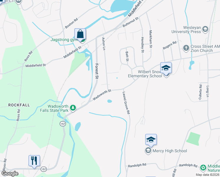 map of restaurants, bars, coffee shops, grocery stores, and more near 618 Aston Lane in Middletown