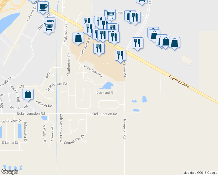 map of restaurants, bars, coffee shops, grocery stores, and more near 10095 Desmond Pl in Perrysburg