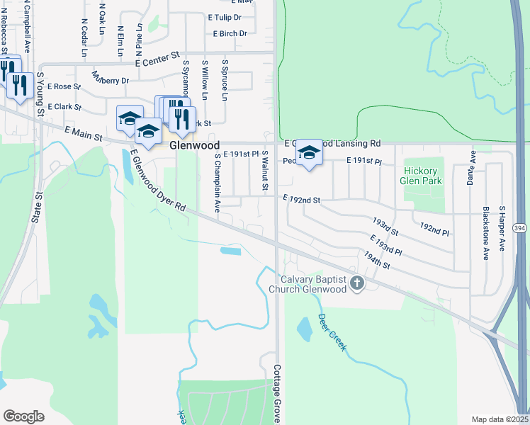 map of restaurants, bars, coffee shops, grocery stores, and more near 406 Hickory Ridge in Glenwood