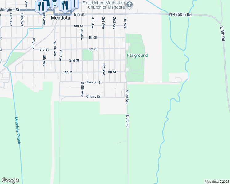 map of restaurants, bars, coffee shops, grocery stores, and more near 206 Cherry Street in Mendota