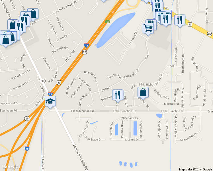 map of restaurants, bars, coffee shops, grocery stores, and more near 26579 Carronade Dr in Perrysburg