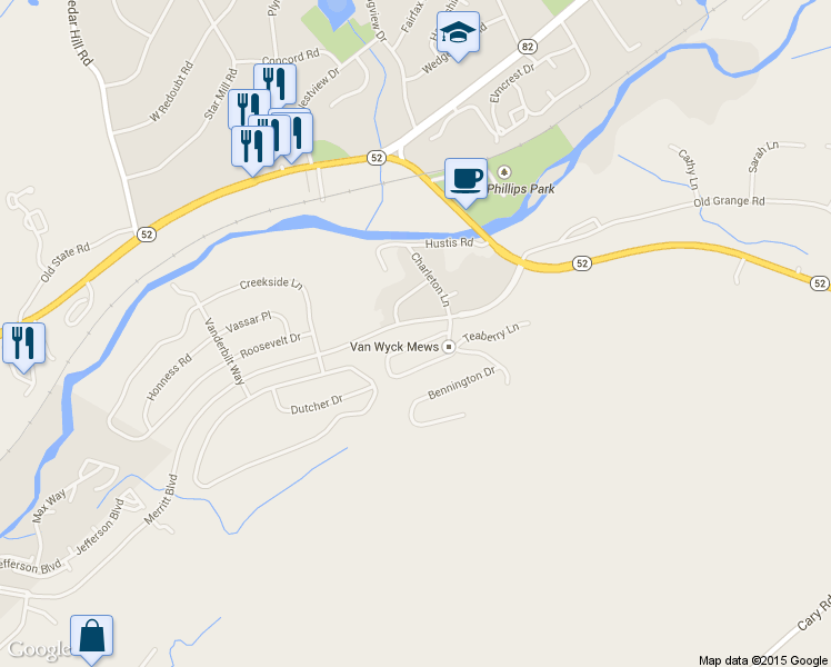 map of restaurants, bars, coffee shops, grocery stores, and more near 204 Saratoga Lane in Fishkill