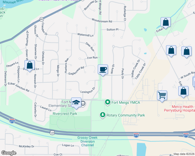 map of restaurants, bars, coffee shops, grocery stores, and more near 1745 Kettle Run Court in Perrysburg