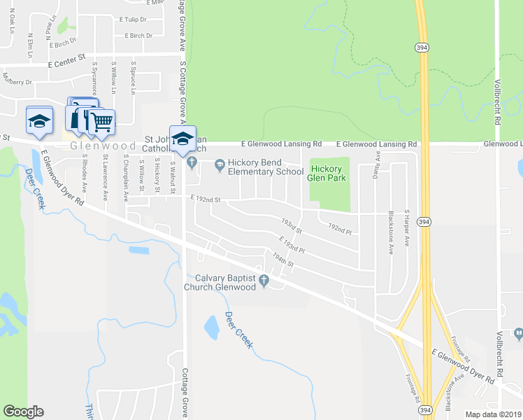 map of restaurants, bars, coffee shops, grocery stores, and more near 752 193rd Street in Glenwood