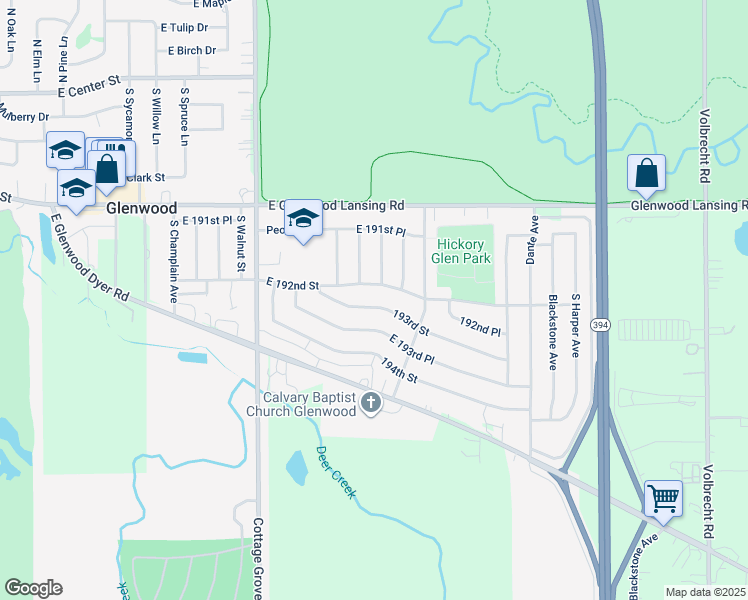 map of restaurants, bars, coffee shops, grocery stores, and more near 752 193rd Street in Glenwood
