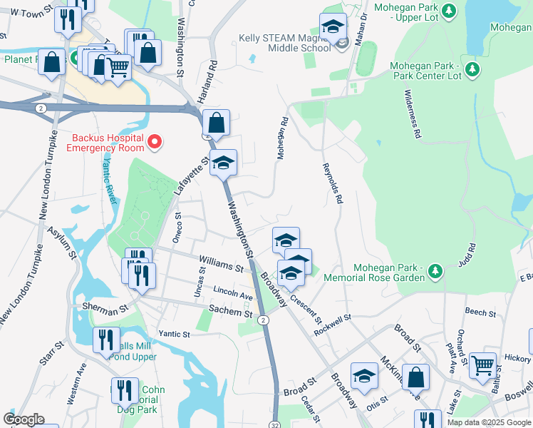 map of restaurants, bars, coffee shops, grocery stores, and more near 59 Beech Drive in Norwich