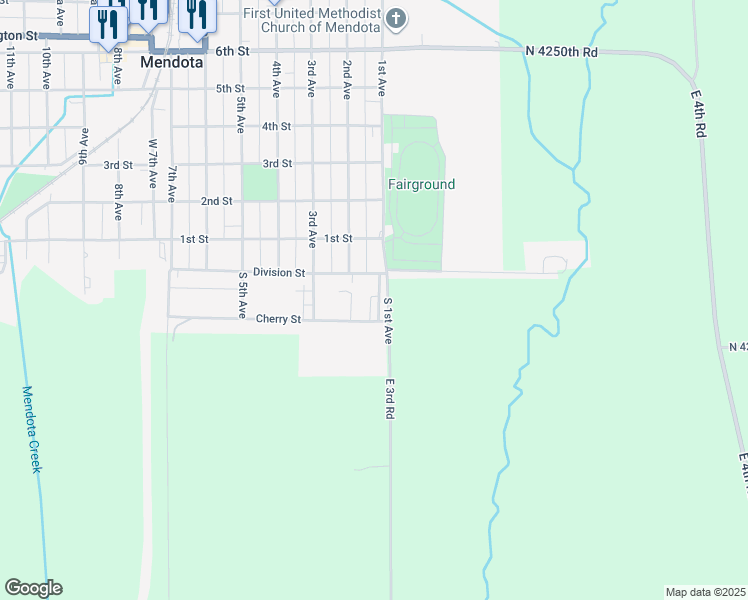 map of restaurants, bars, coffee shops, grocery stores, and more near 202 Cherry Street in Mendota