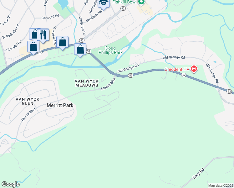 map of restaurants, bars, coffee shops, grocery stores, and more near 5100 Teaberry Lane in Fishkill