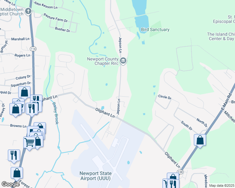 map of restaurants, bars, coffee shops, grocery stores, and more near 725 Jepson Lane in Middletown