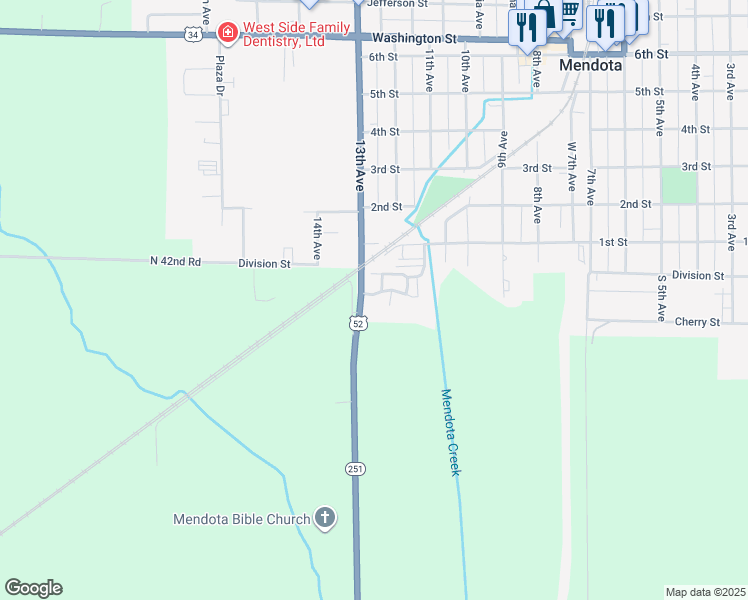 map of restaurants, bars, coffee shops, grocery stores, and more near 111 South 13th Avenue in Mendota