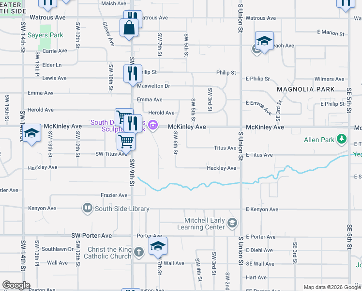 map of restaurants, bars, coffee shops, grocery stores, and more near 416 Titus Avenue in Des Moines