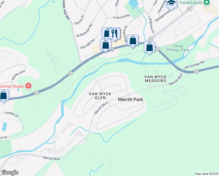 map of restaurants, bars, coffee shops, grocery stores, and more near 410 Vassar Place in Fishkill