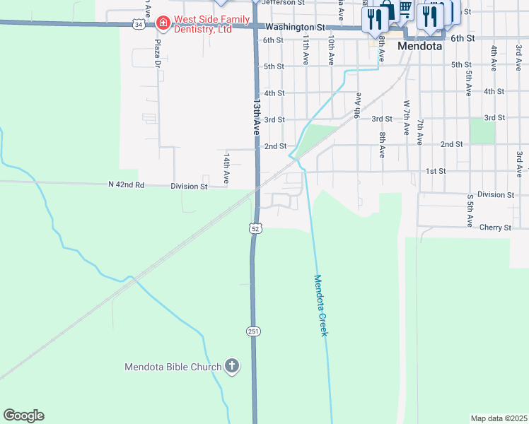 map of restaurants, bars, coffee shops, grocery stores, and more near 111 South 13th Avenue in Mendota