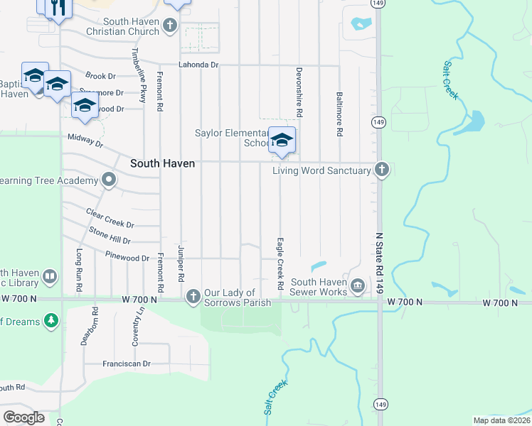 map of restaurants, bars, coffee shops, grocery stores, and more near 720-726 Eagle Creek Road in Valparaiso