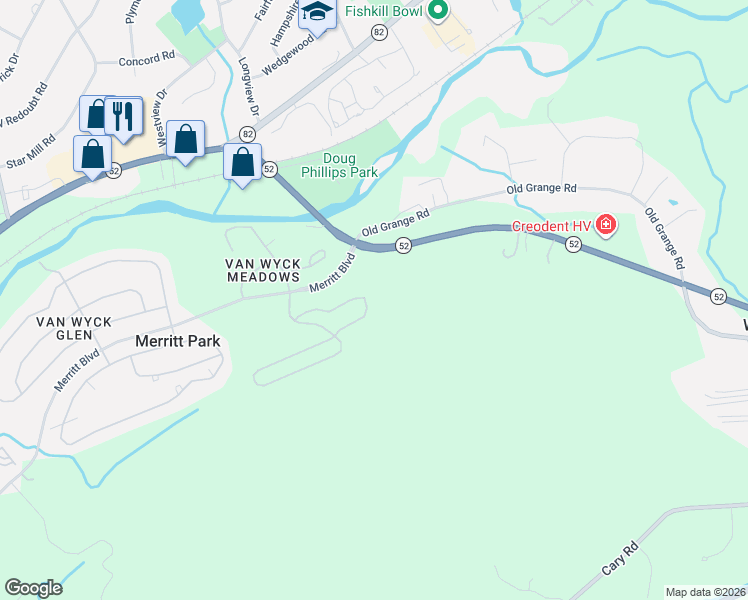 map of restaurants, bars, coffee shops, grocery stores, and more near 5100 Teaberry Lane in Fishkill