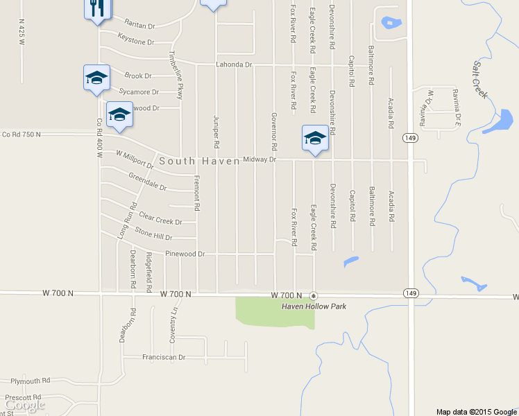 map of restaurants, bars, coffee shops, grocery stores, and more near 723 Heritage Road in Valparaiso