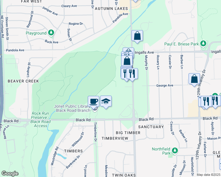 map of restaurants, bars, coffee shops, grocery stores, and more near 3315 Executive Drive in Joliet