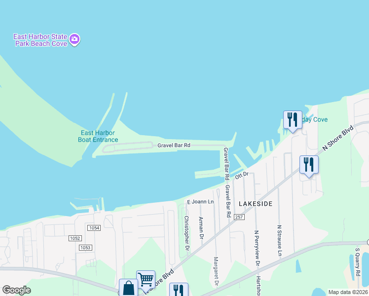 map of restaurants, bars, coffee shops, grocery stores, and more near 8406 Gravel Bar Road in Lakeside Marblehead