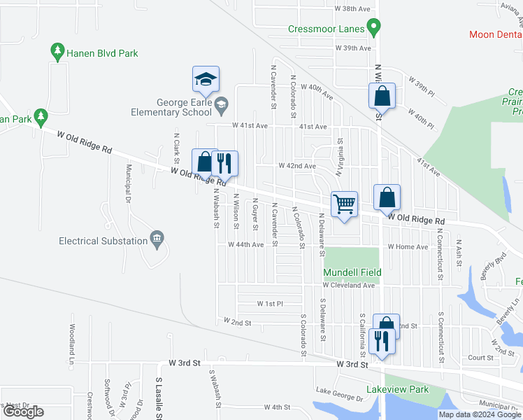 map of restaurants, bars, coffee shops, grocery stores, and more near 141 North Guyer Street in Hobart