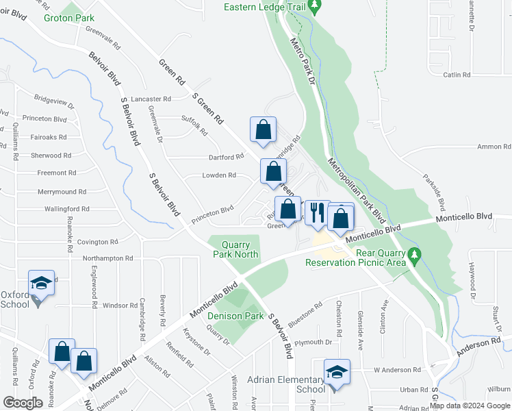 map of restaurants, bars, coffee shops, grocery stores, and more near 4157 Ruple Road in South Euclid