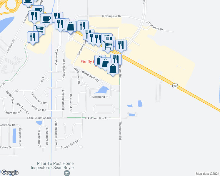 map of restaurants, bars, coffee shops, grocery stores, and more near 10095 Desmond Place in Perrysburg