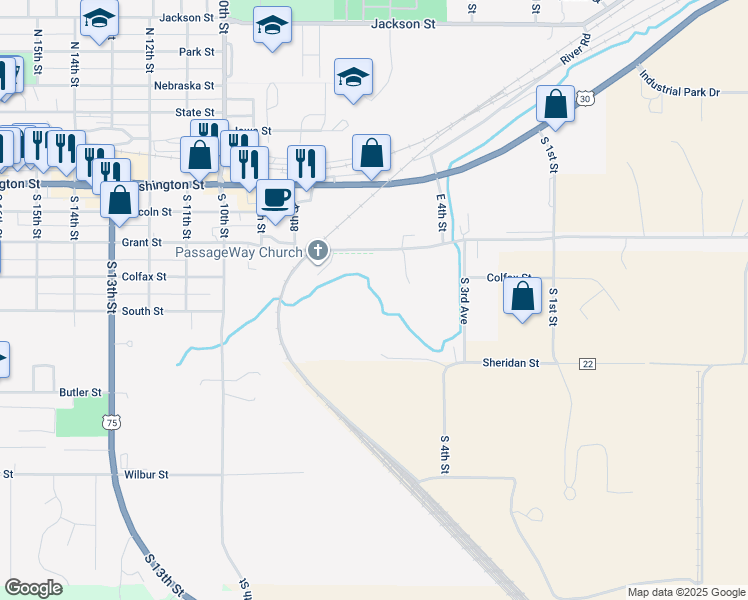 map of restaurants, bars, coffee shops, grocery stores, and more near in Blair