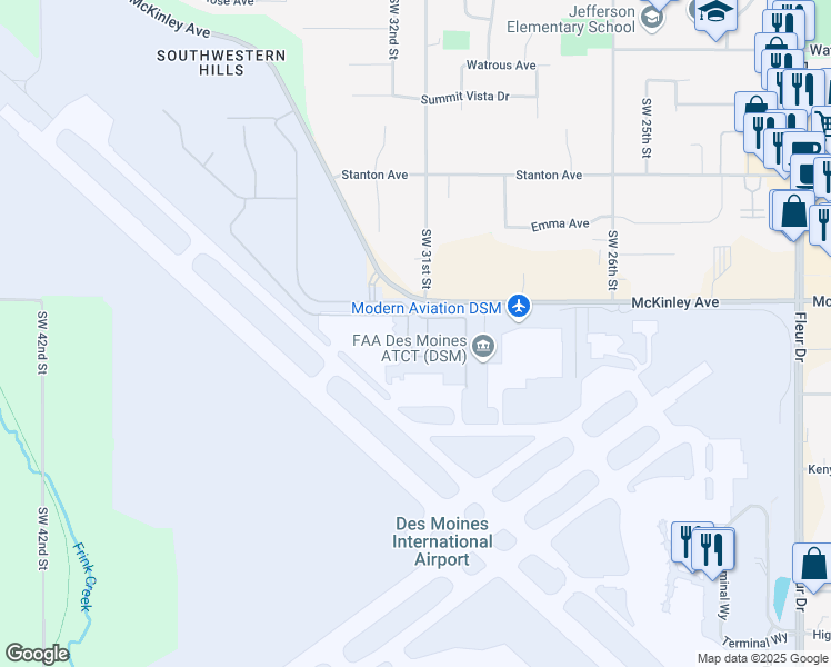 map of restaurants, bars, coffee shops, grocery stores, and more near 3100 McKinley Avenue in Des Moines