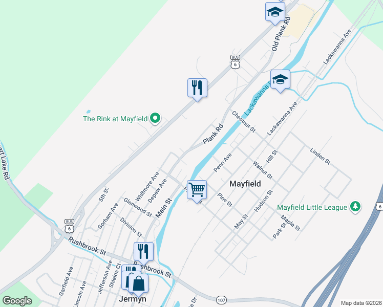 map of restaurants, bars, coffee shops, grocery stores, and more near 101 Plank Road in Mayfield