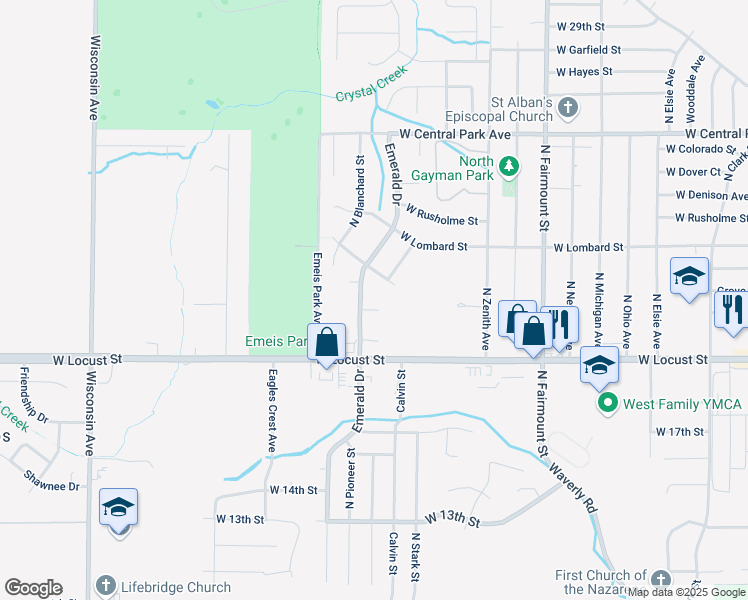 map of restaurants, bars, coffee shops, grocery stores, and more near 2027 Emerald Drive in Davenport