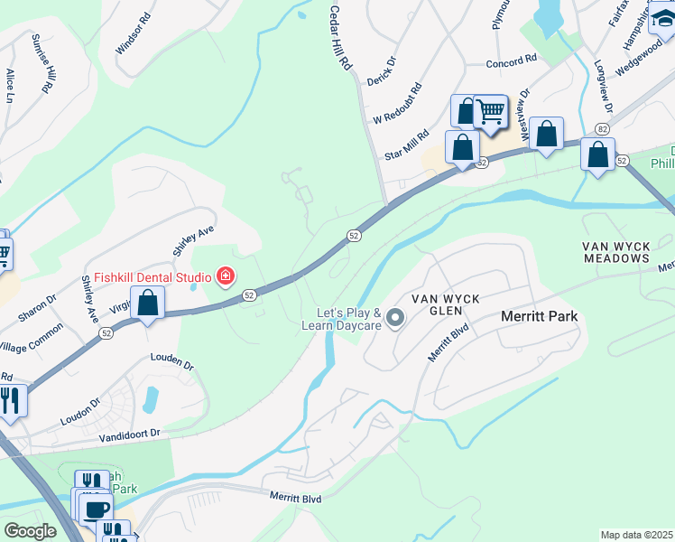 map of restaurants, bars, coffee shops, grocery stores, and more near 35 Aveonis Court in Fishkill