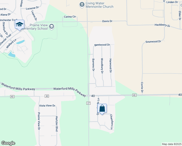 map of restaurants, bars, coffee shops, grocery stores, and more near 65840 Barrens Dr in Goshen