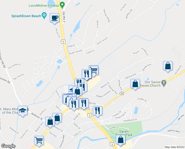 map of restaurants, bars, coffee shops, grocery stores, and more near 98 Commonwealth Avenue in Fishkill