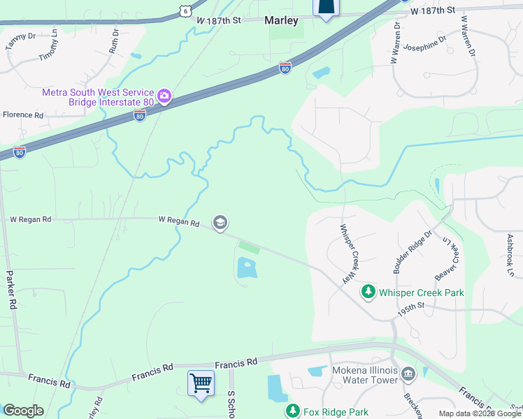 map of restaurants, bars, coffee shops, grocery stores, and more near 12694-13018 West Regan Road in Mokena