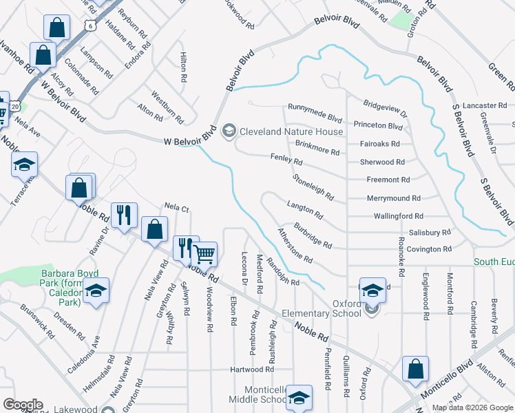 map of restaurants, bars, coffee shops, grocery stores, and more near 3564 Atherstone Road in Cleveland Heights