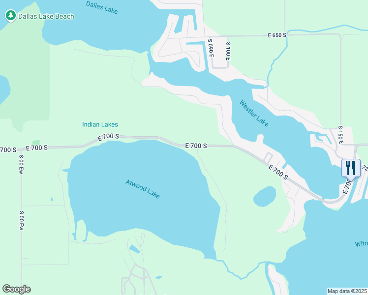 map of restaurants, bars, coffee shops, grocery stores, and more near 730 East 700 South in Wolcottville