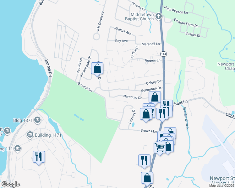 map of restaurants, bars, coffee shops, grocery stores, and more near 701 Fairway Drive in Middletown
