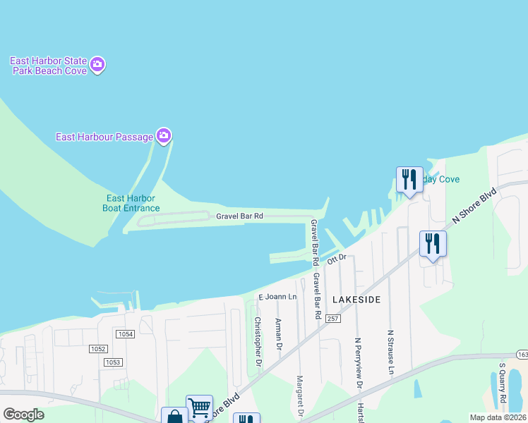 map of restaurants, bars, coffee shops, grocery stores, and more near 8406 Gravel Bar Road in Lakeside Marblehead