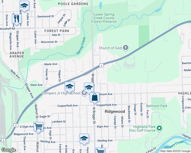 map of restaurants, bars, coffee shops, grocery stores, and more near 815 Violetta Avenue in Joliet