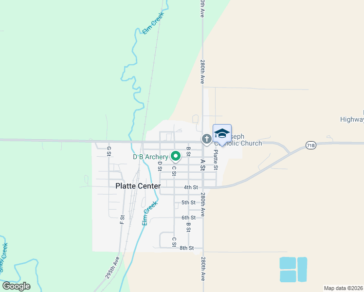 map of restaurants, bars, coffee shops, grocery stores, and more near C Street in Platte Center