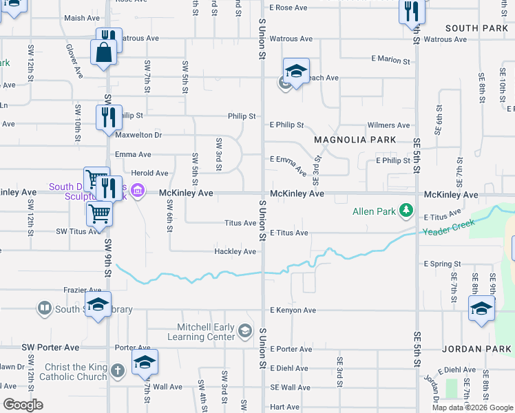 map of restaurants, bars, coffee shops, grocery stores, and more near 4804 South Union Street in Des Moines