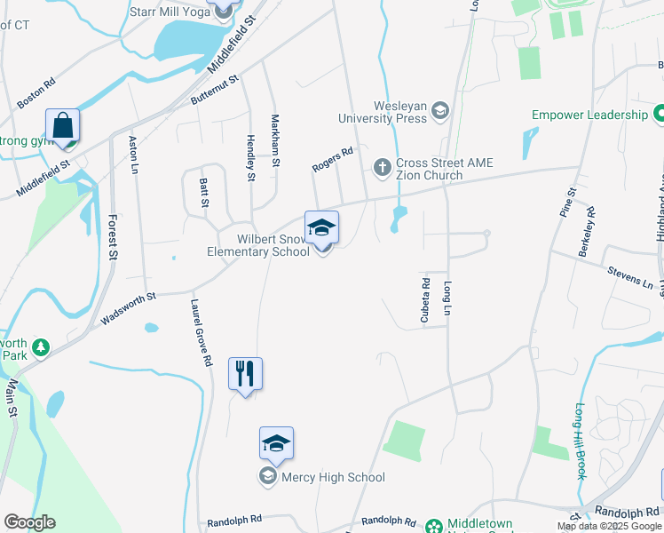 map of restaurants, bars, coffee shops, grocery stores, and more near 299 Wadsworth Street in Middletown