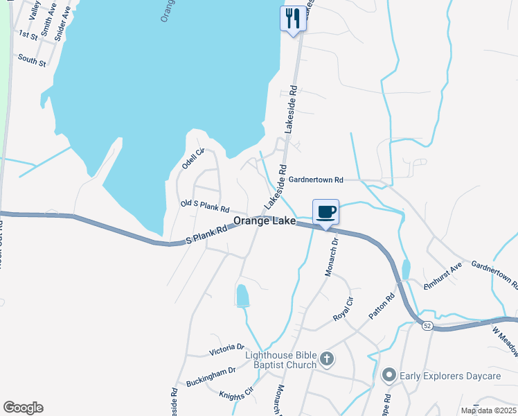 map of restaurants, bars, coffee shops, grocery stores, and more near 239 Lakeside Road in Newburgh