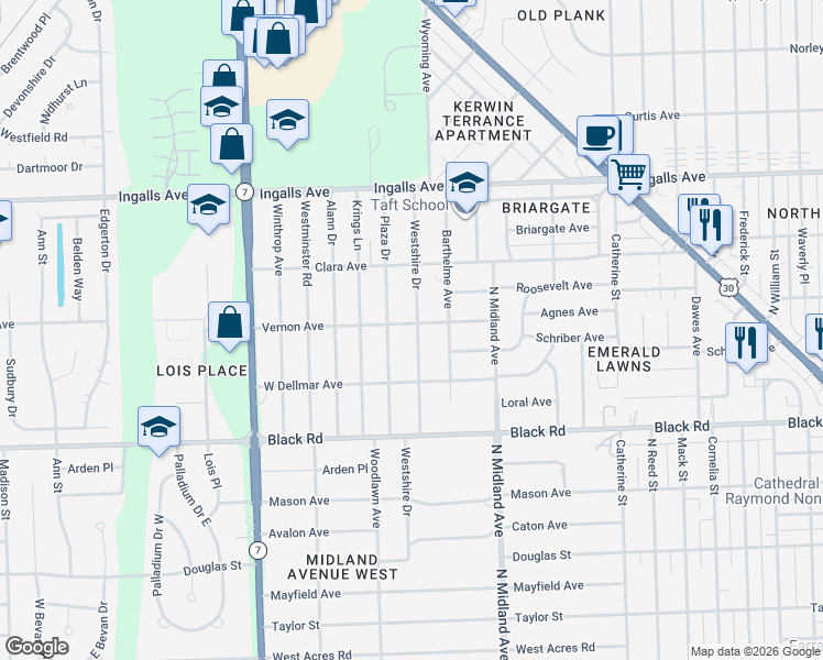 map of restaurants, bars, coffee shops, grocery stores, and more near 1007 Westshire Drive in Joliet